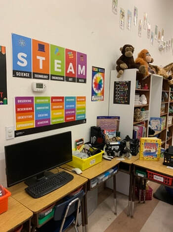 Our STEAM room full of colorful posters signs and resources